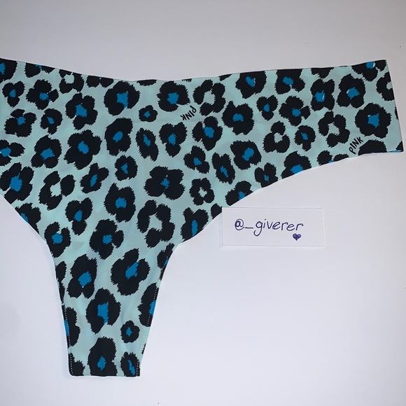 Seamless Blue Leopard Pink Thong Large Victoriaโs - Picture 2 of 15